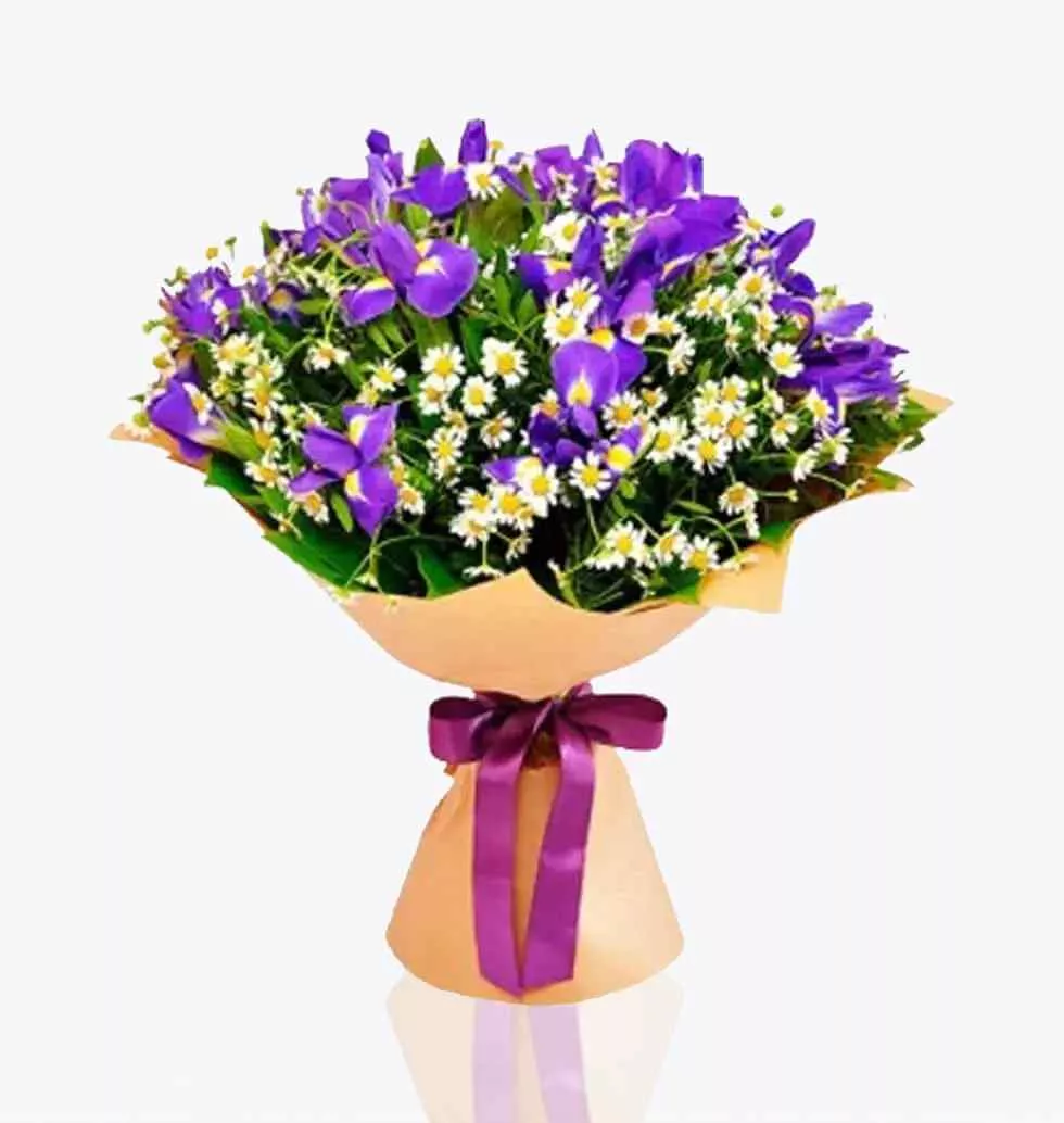 Irises And Chamomile Bouquet