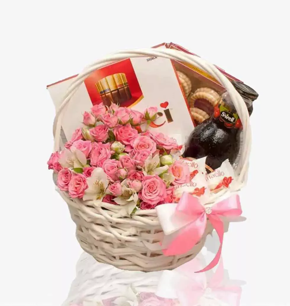 "Pink" Gift Basket With Flowers