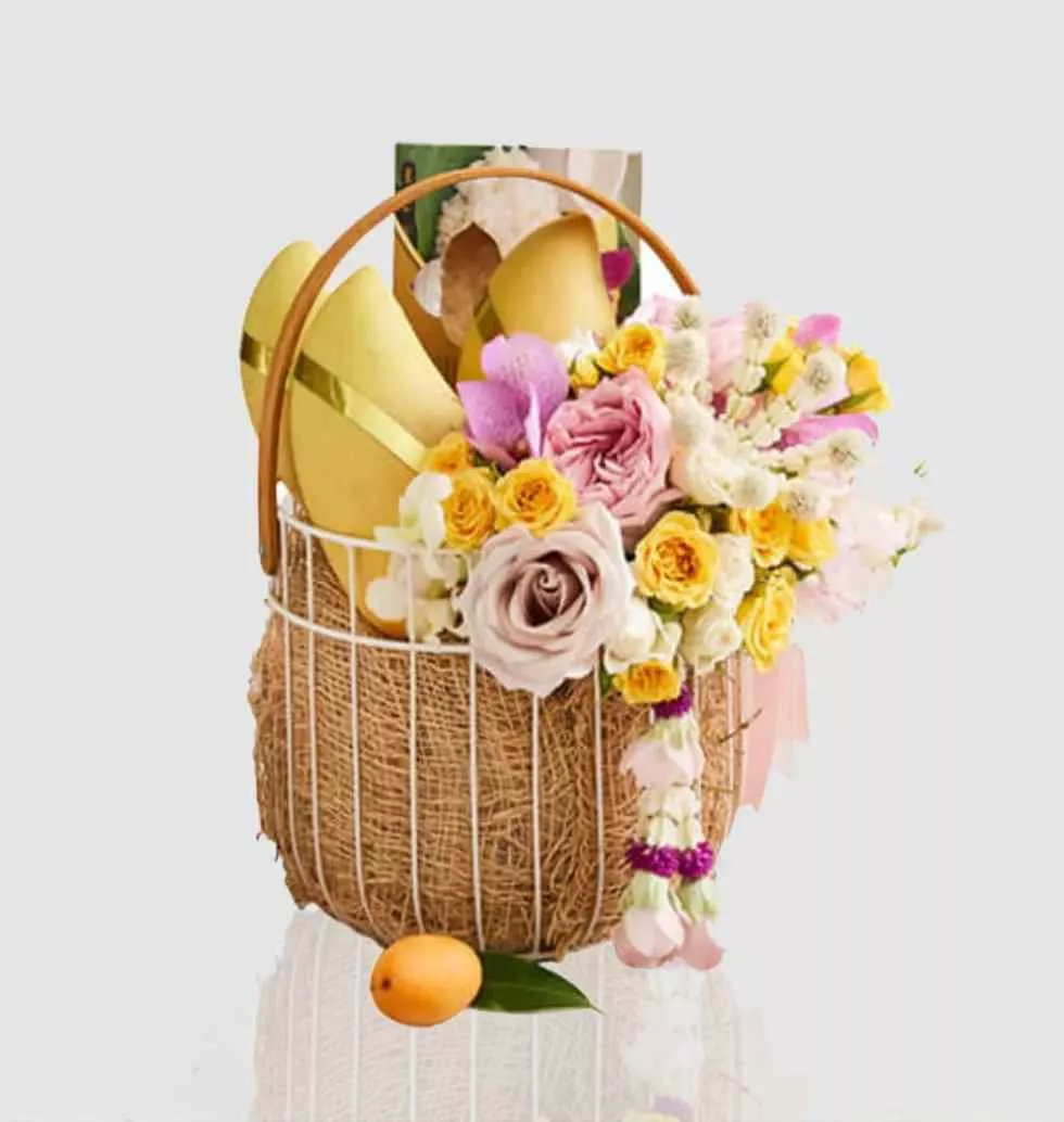 Mango With Basket Of Flowers