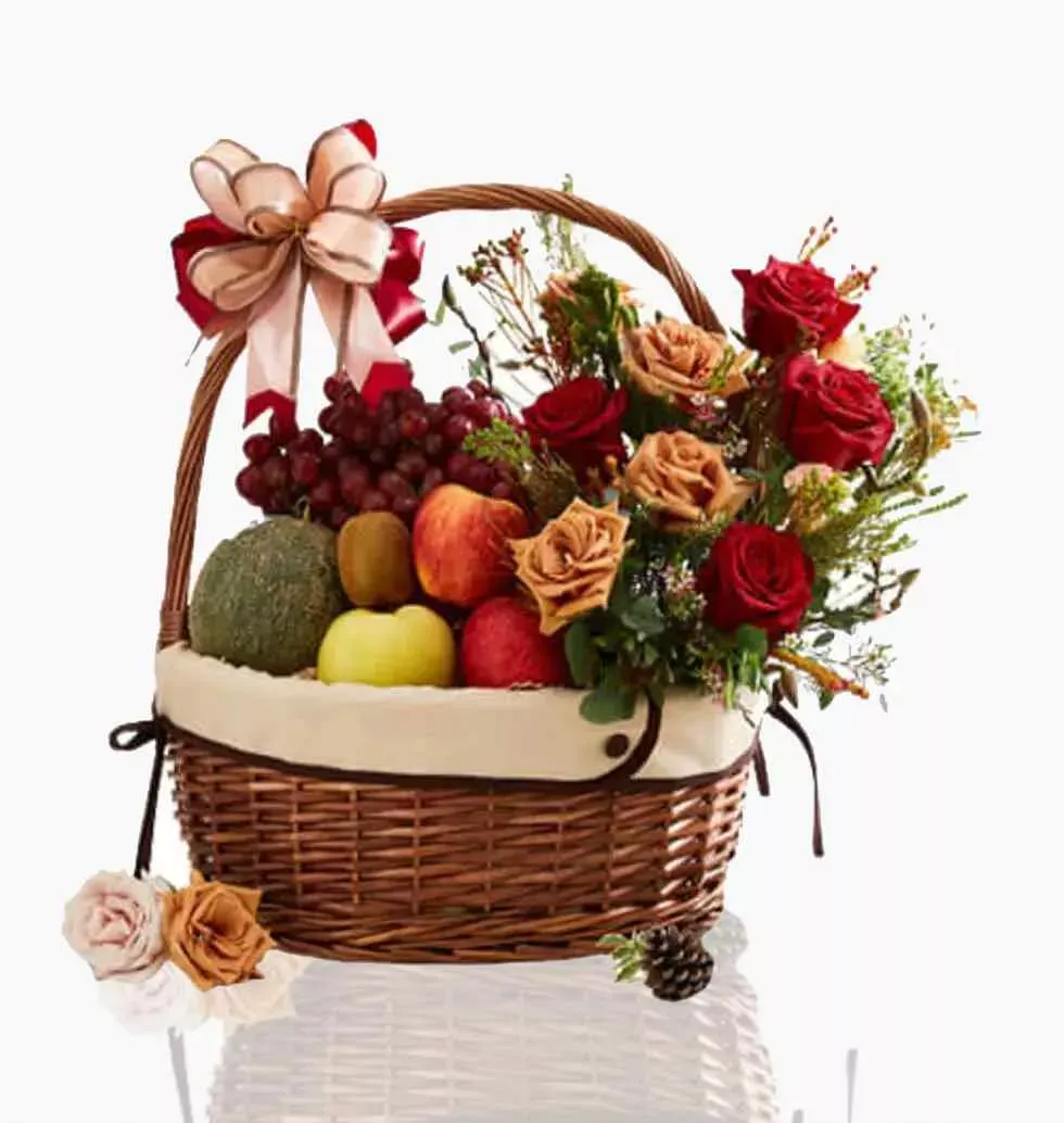 Fresh Flowers And Fruits Basket