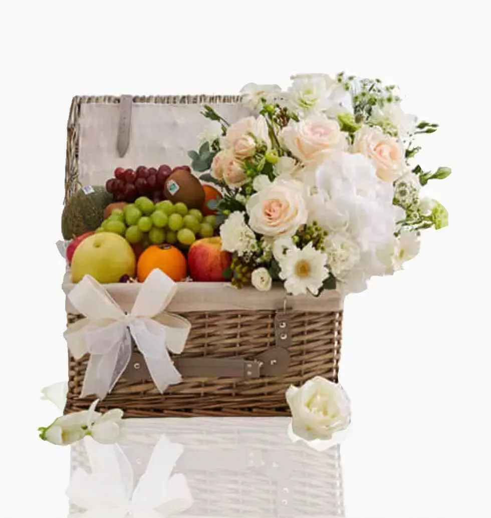 Various Flowers And Fruit Basket