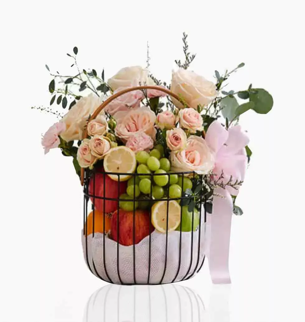Pink Flowers And Fruits Basket