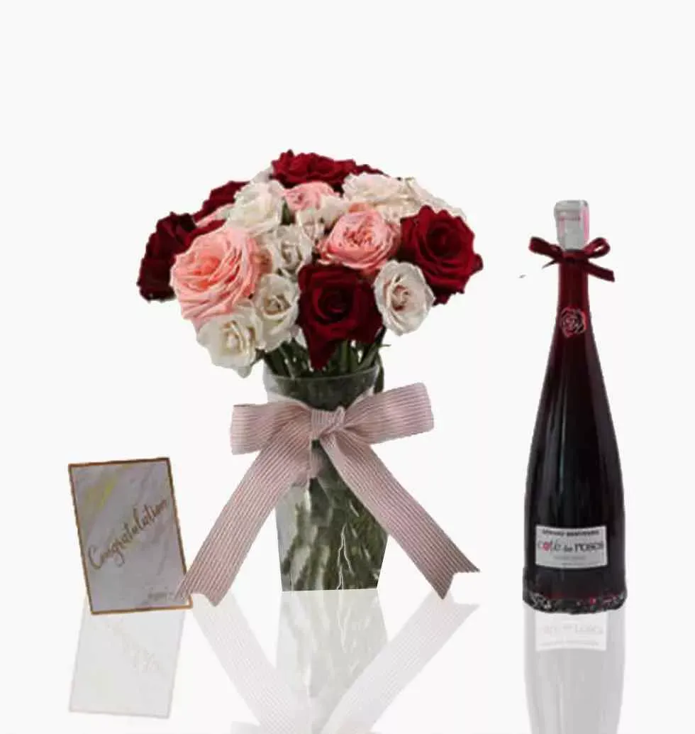 Classy Wine And Flower Set