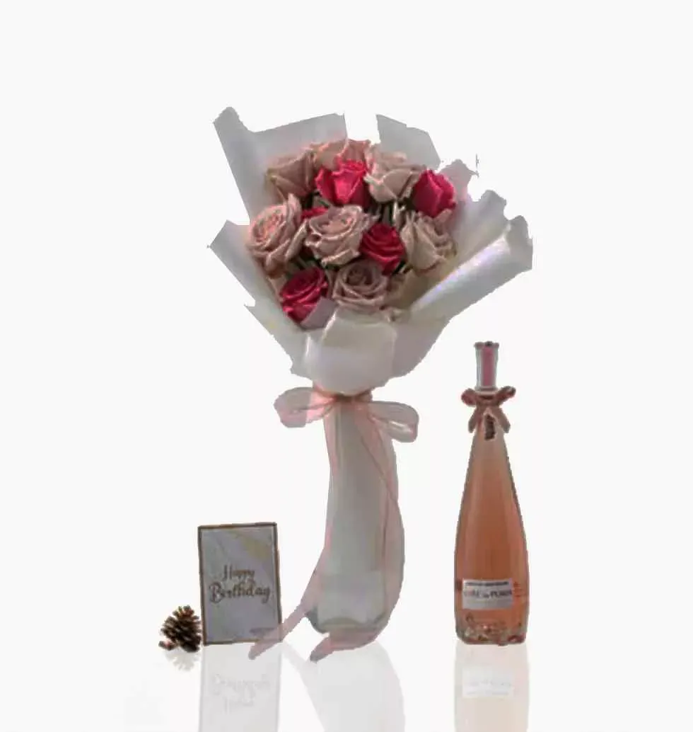 Beautiful Floral and Wine Gift