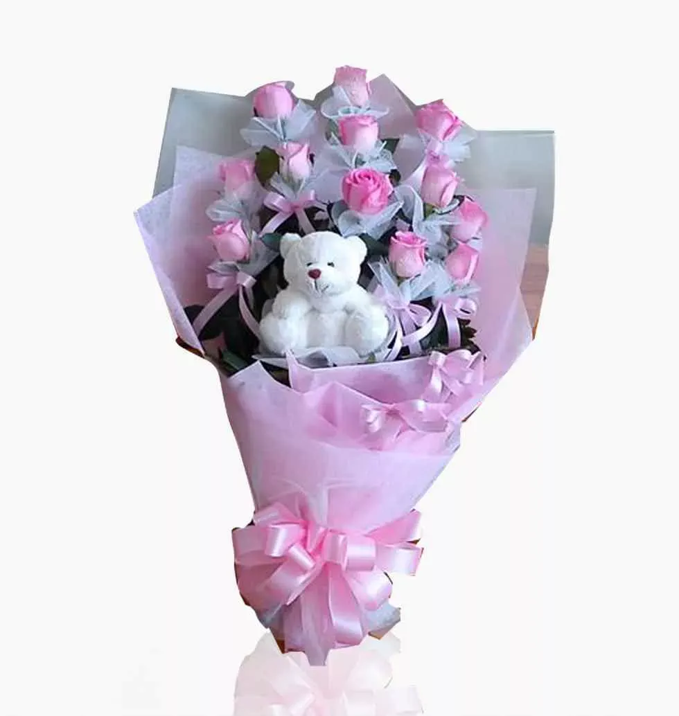 Teddy Bear And Pink Rose