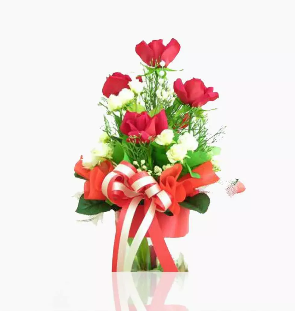 Arrangement Of Red, White Roses