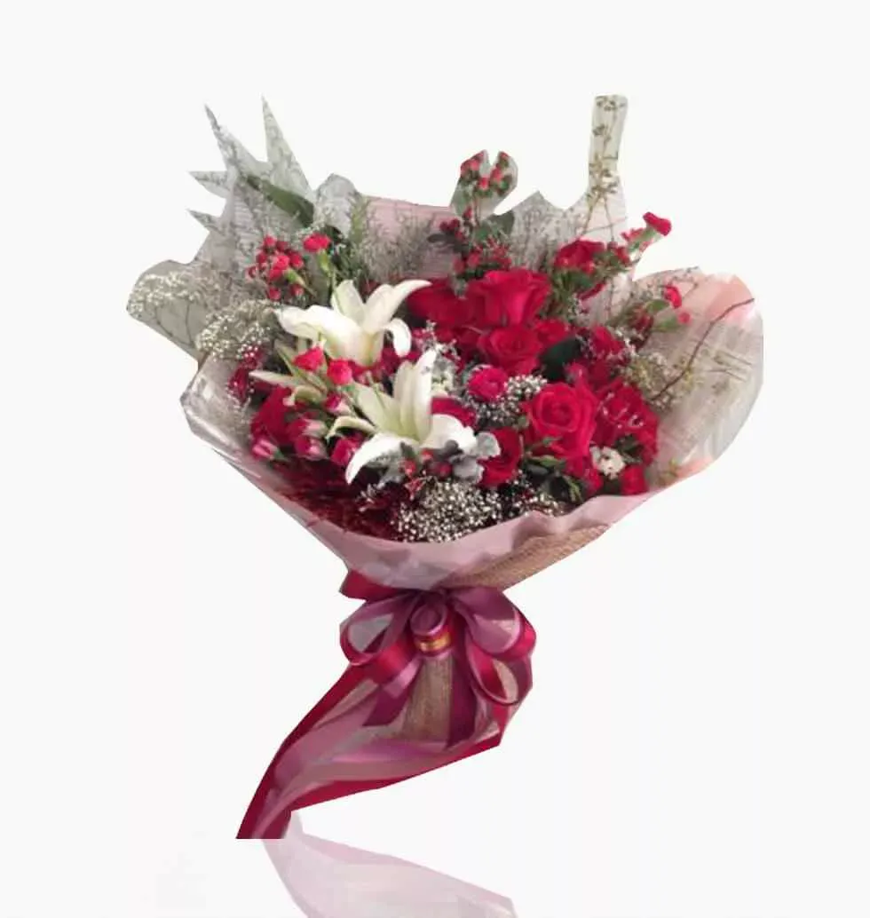 A Red And White Floral Bouquet