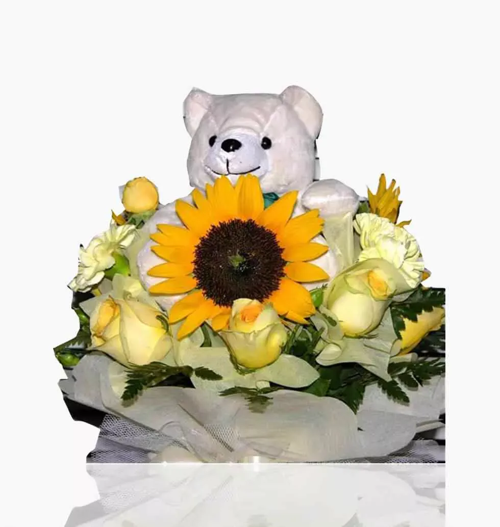 Bouquet Of Sunflower And Teddy