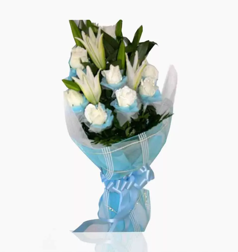 Bouquet Of White Flowers And Leaves