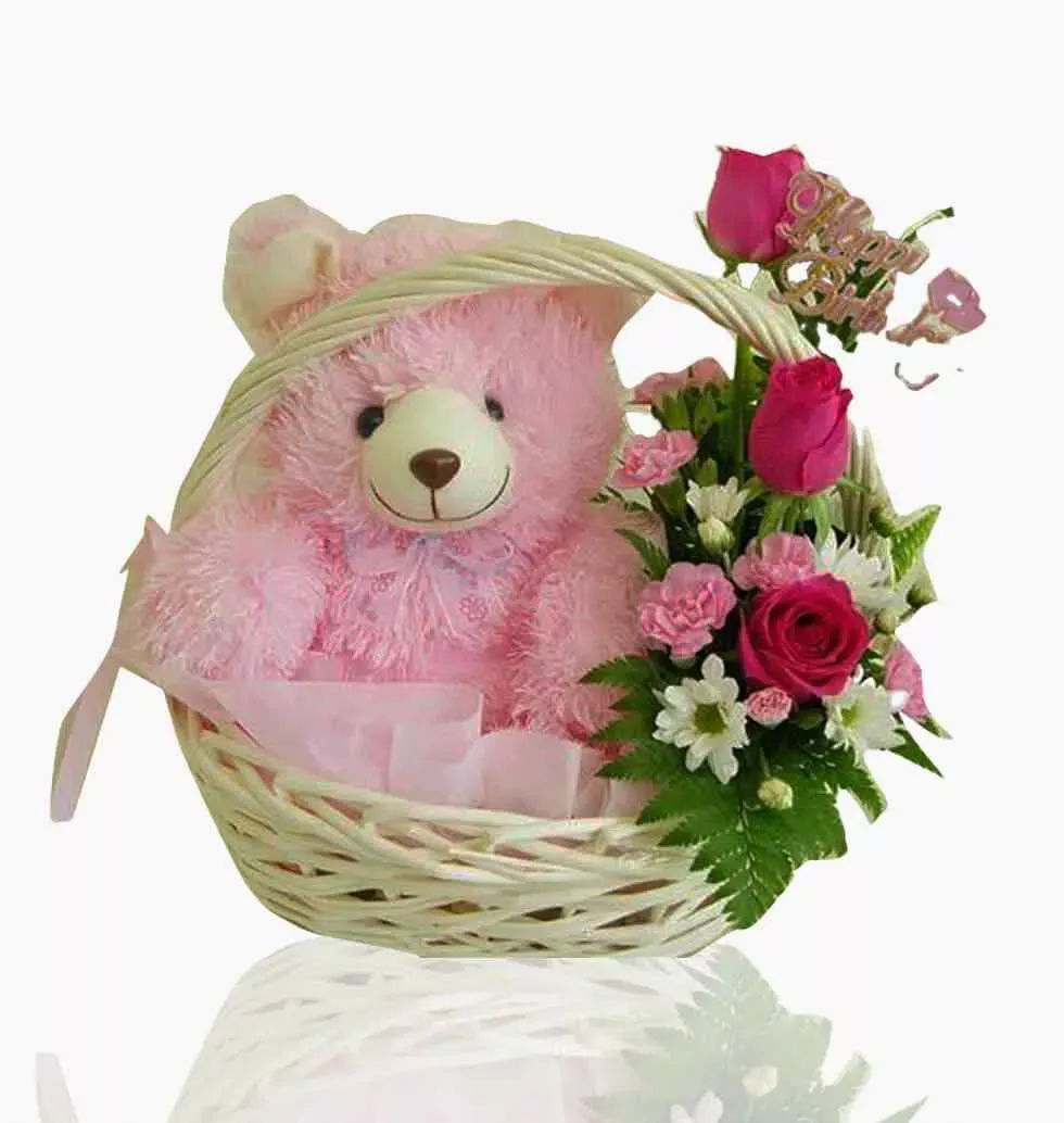 A Lovely Flower-Filled Pink Teddy