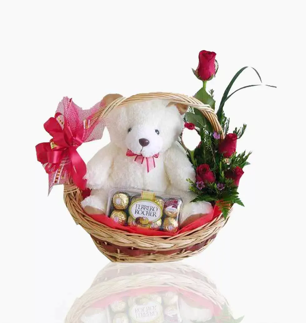 Chocolates Adorned With Flowers Teddy