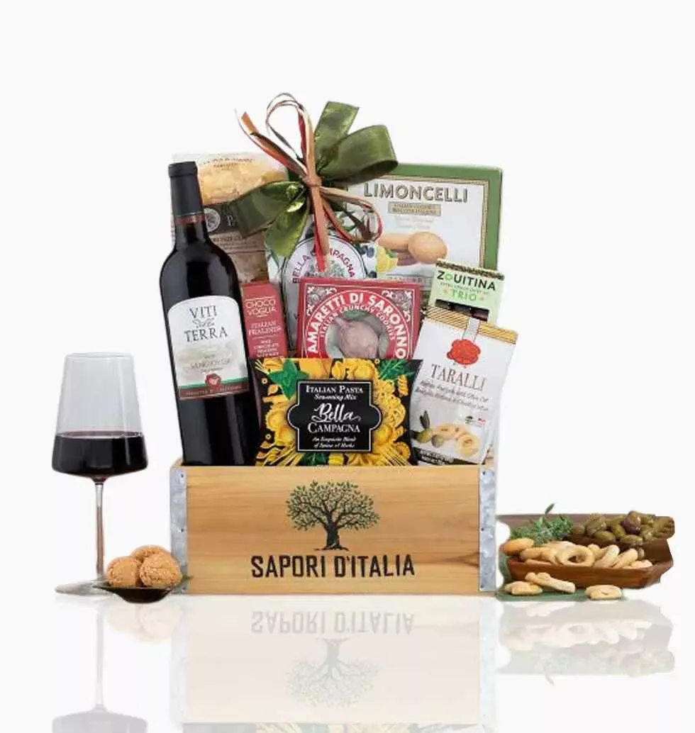 Delicious Viti Della Terra Sangiovese Red Wine Gift Basket