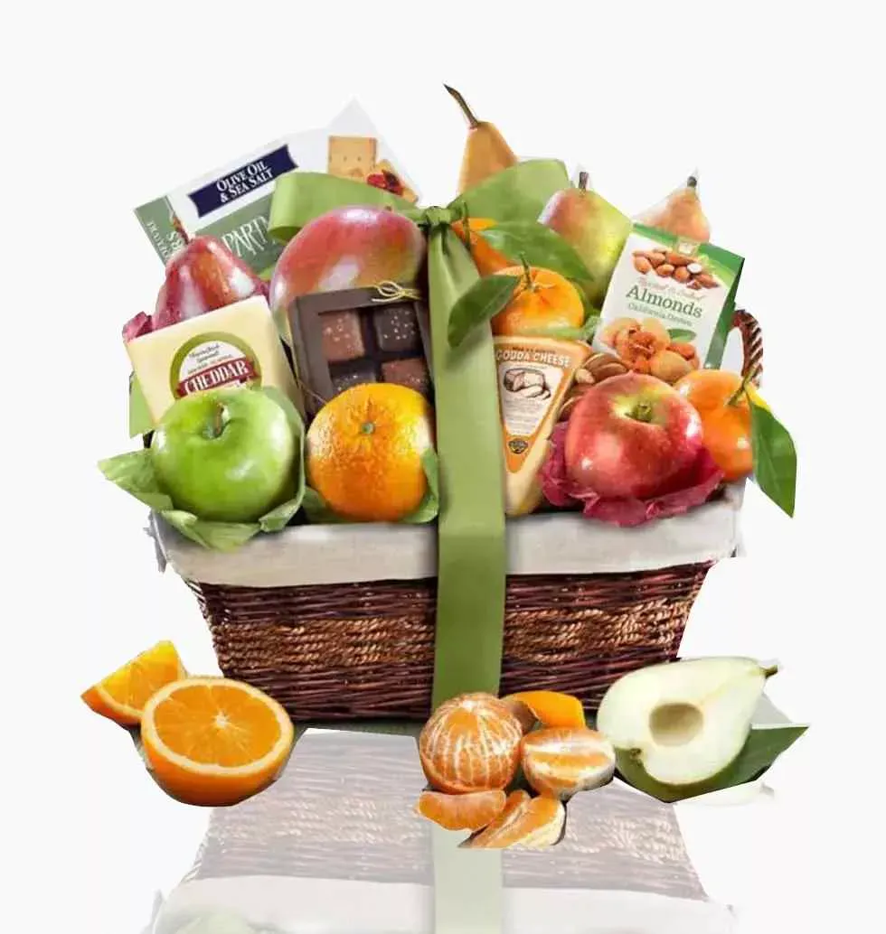 Gourmet Basket Of Fruits And Treats