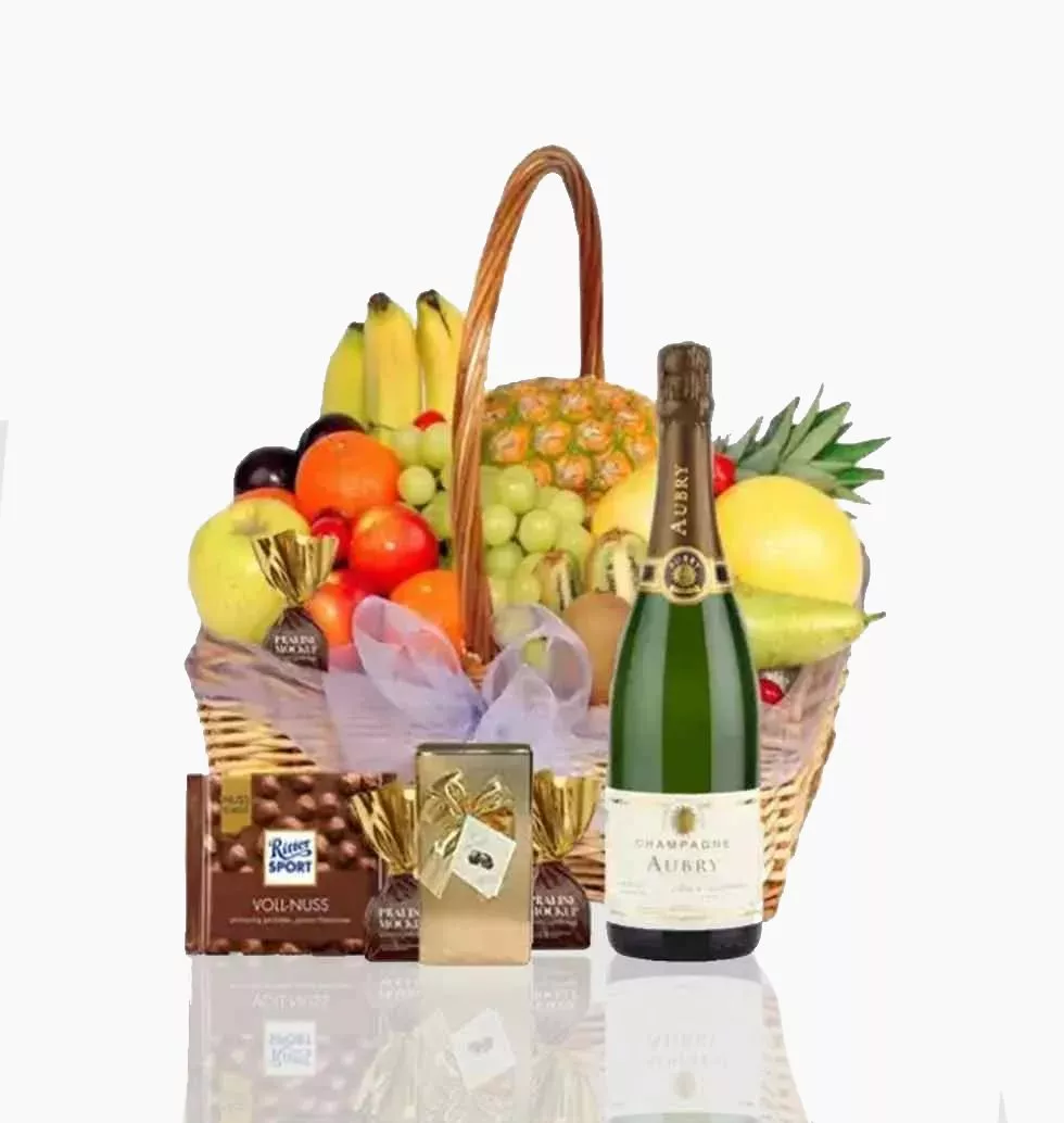 Exquisite Fruits, Chocolates And Champagne Basket